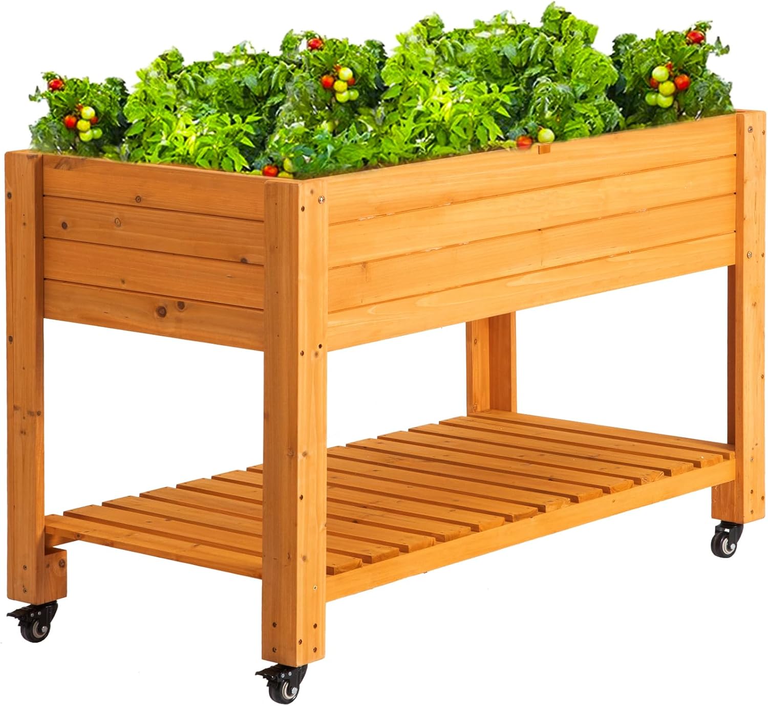 Raised Garden Bed - Mobiles Holz-Hochbeet, Naturholz, mit Rädern und