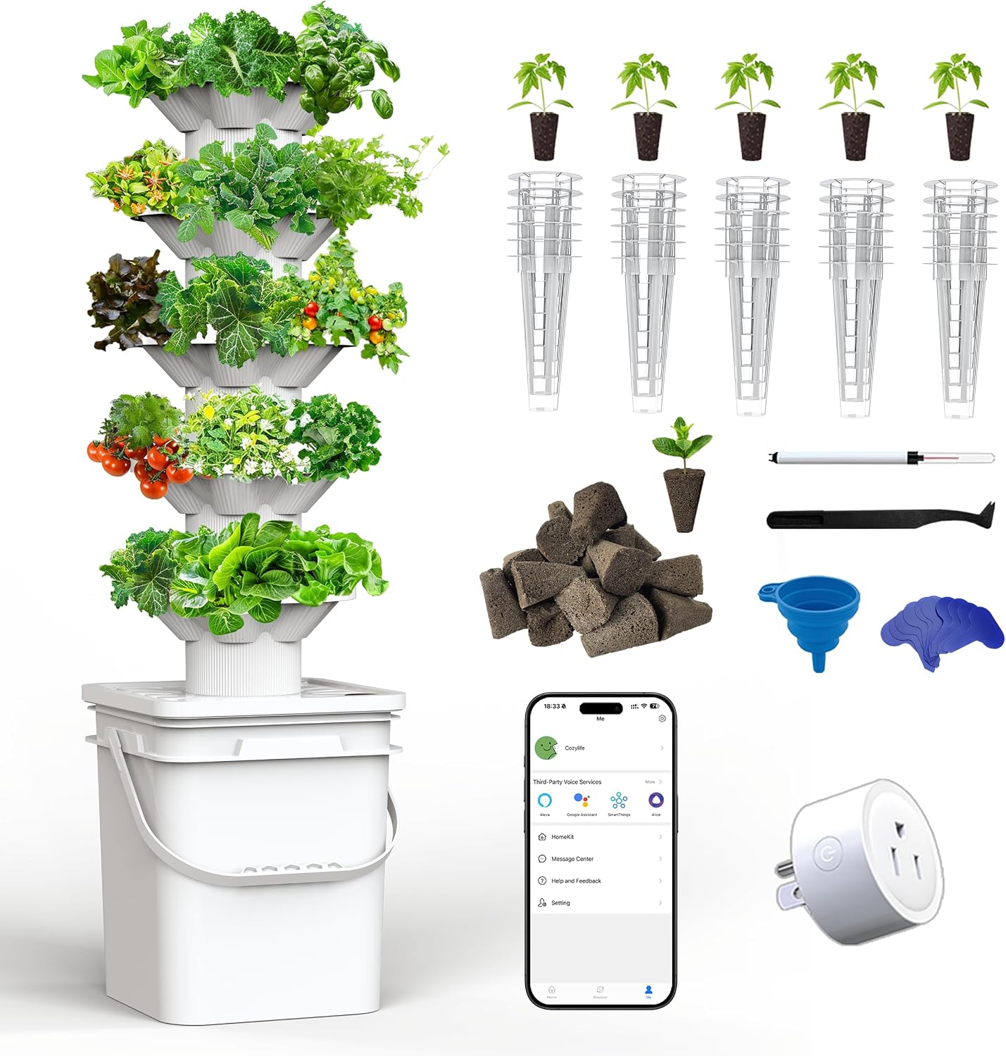 Hydroponic Kit - Hydroponisches Anbausystem-Set 5-Schicht-Hydroponik-Turm 30 Pflanzlöcher Platzsparendes