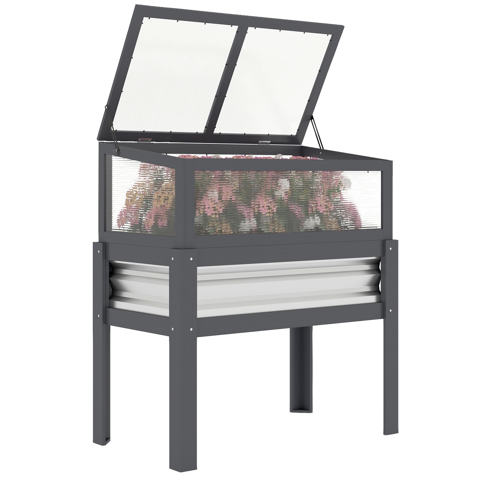 Raised Garden Bed - Hochbeet aus Holz mit aufklappbarer Gewächshausabdeckung,