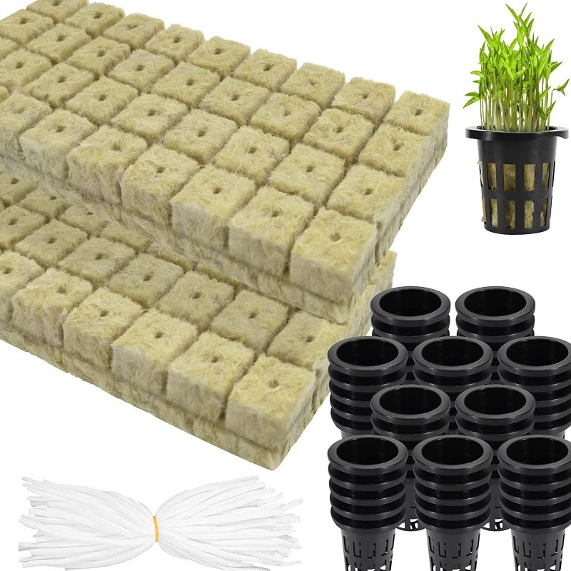 Hydroponic Kit - 72er-Pack hydroponische Steinwollwürfel mit Netztöpfen –