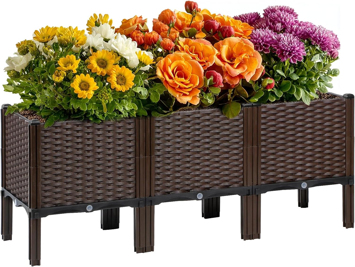Self Watering Planter - Outdoor-Garten-Rattan-Pflanzgefäß, Naturfarben, Selbstbewässernd und Rechteckiges Design