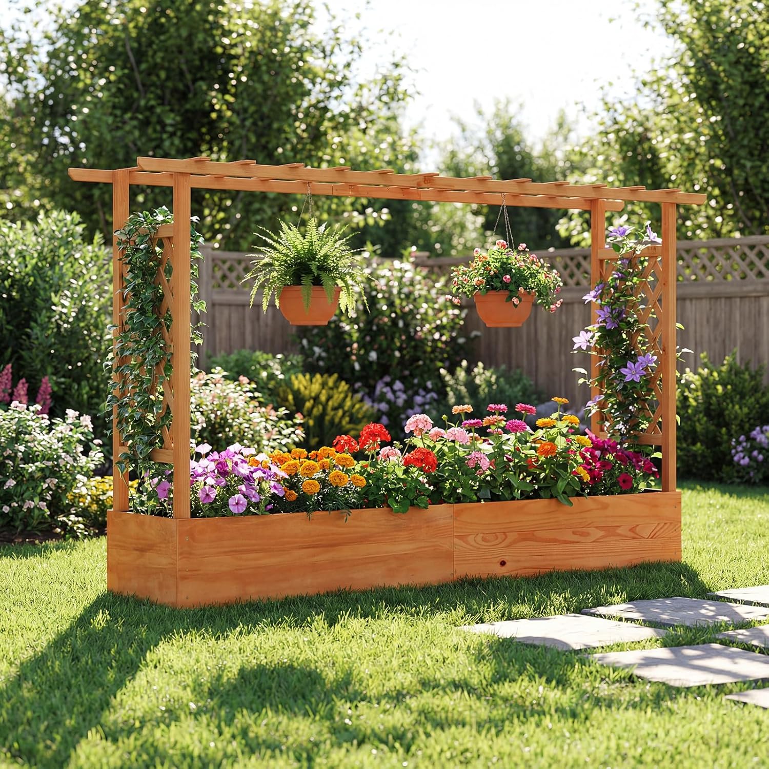 Raised Garden Bed - Outdoor-Patio-Hochbeet, Kunststoff, Grün, mit Rankgitter, Hängedach